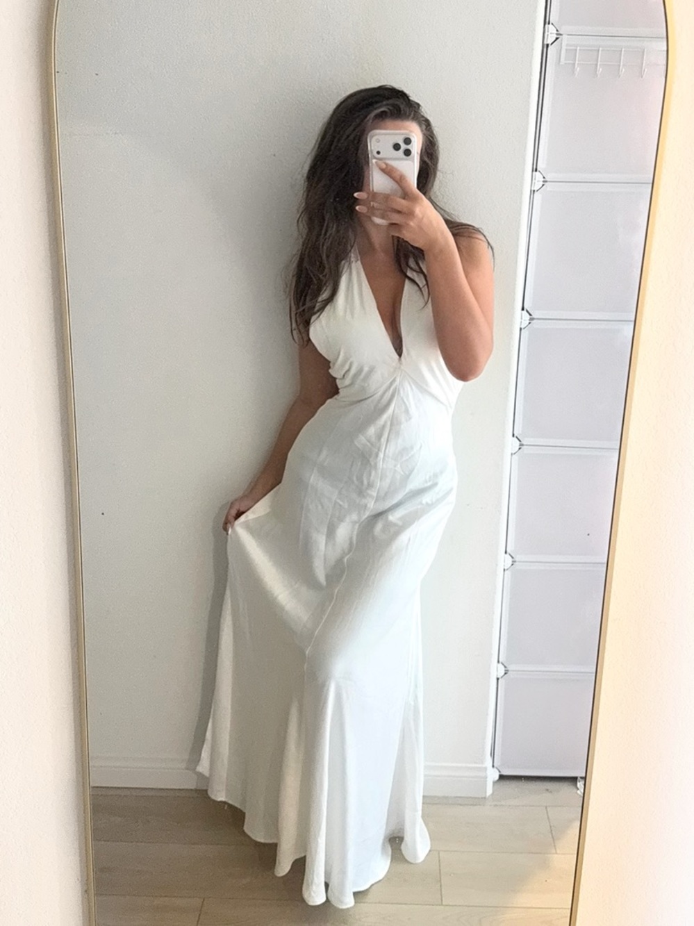 $198 Francesca’s plunge halter slip dress